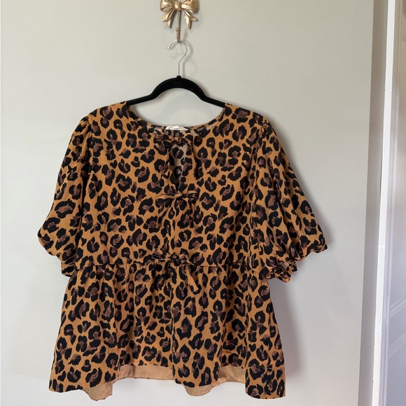 Entro 1XL Cheetah Print Bow Blouse - Picture 2 of 6